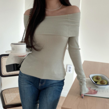 브이와이 VY 여자 긴팔쫄티 볼드숄더 슬림핏 슬렌더 티셔츠