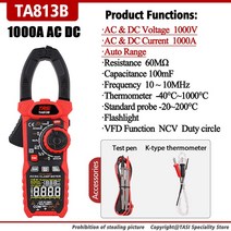 전기계량기 TasiTA8315 시리즈 디지털 클램프 미터 600A 1000A AC DC 전류 백라이트 NCV 열전대 온도 정전용량 전류계, [11] TA813BAC DC 1000A