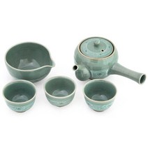 도성청자 3인다기세트/도자기다기세트, 매화문