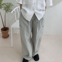후들후들 스트링 나일론 카고 와이드핏 핀턱 롱 바지