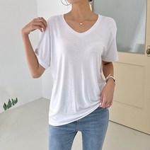 여성용 오버핏 세련된 V넥 루즈핏 티 빅사이즈 반팔