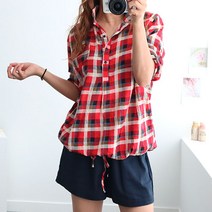 22S 체크 cc 반오픈 롤업 여름 남방 셔츠 블라우스