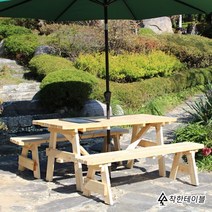착한테이블 숯불 일체형 바베큐 그릴 포함 원목 야외테이블 세트 파라솔 별매 피크닉테이블(파라솔별매), 4인 분리형 바베큐 무도색