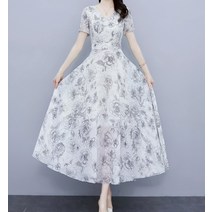 휴드 플로랄 블랙 플라워 화이트 원피스