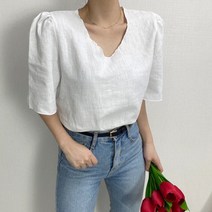 슈잼마켓 / 어깨 퍼프 린넨블라우스