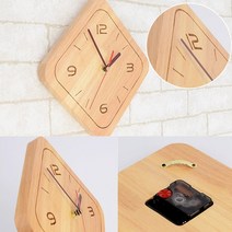 인테리어장식소품 거실벽시계 오케이 원목 소형 무소음 벽시계, 사각 숫자(4개)