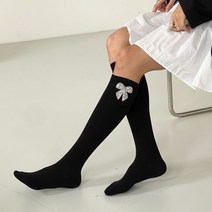 여성 리본 보석장식 니삭스 반양말
