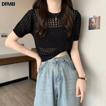 DFMEI 펀칭 반팔 니트 여 상의 여 에어컨 셔츠