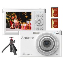 카메라 Andoer 디지털 휴대용 4k 50mp 비디오 캠코더 자동 초점 16x 줌, 32 White 2 and Tripod