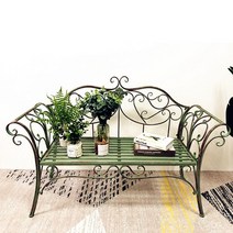 원목 철제 야외 벤치 야외용 공원 정원 벤치 의자 빈티지 엔틱 2인용 베란다, 옅은 녹색 복고풍