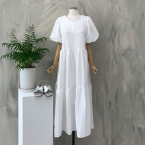 [행복여] 앨리스 셔링 퍼프 소매 캉캉 롱 원피스