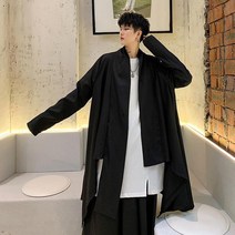 남성 긴팔 셔츠 봄 패션 트 렌 드 일본 식 길거리 의상 고 딕 불규칙 트 렌치 코트 재킷 남성 캐 주 얼 심 플 카디건 남성 블랙 트 렌치 코트 무대 복