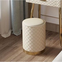 북유럽 화장대 메이크업 의자 벨벳 골드 인테리어 원형 예쁜 체어 침실 스툴 수납 엔틱 미니, 체크 베이지 시피 스툴