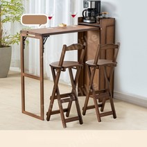 접이식 원목 2인용 홈 바 식탁 테이블, 브라운 우드 테이블 + 유아용 의자x2