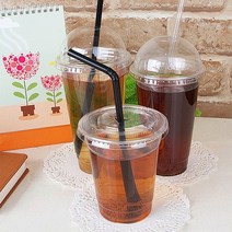 14온스 일회용 플라스틱컵 100개/투명 테이크아웃컵, 돔뚜껑100개