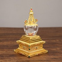 사리함 불탑 크리스탈 보관함 불교 용기 공예 티베트, 골든 높이 22cm