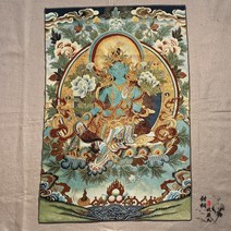 티베트 탕카 자수 탄트라 초상화 브로케이드 장식 그림 Vajra Daikokuten Mahagala Fudo 왕, 녹색 어머니