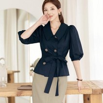 시크라인 와이드 플랫 카라 린넨 블라우스