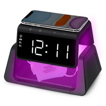 아이폰 갤럭시 버즈 무선 고속 충전기 UV살균 LED 탁상 알람시계 AL700UV, 1개, AL700UV_블랙+전용크레들+QC20_블랙