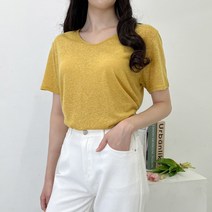 사자옷 여성 여름 린넨 마 반팔 티 여자 무지 면 루즈핏 브이 넥 데일리 티셔츠