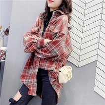 두껍게 모직 체크 셔츠 여성 의류 가을 겨울 긴팔 캐주얼 코트 기질 상의