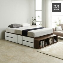 트리빔하우스 트리빔하우스 스마트 책장 멀티 수납 침대 - Q[본넬 매트리스 포함], 월넛화이트