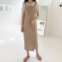 티데일리 앤티크 린넨 멜빵 롱 원피스 여성 H라인 여름 뷔스티에 (3color)