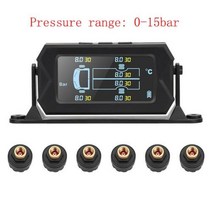 차량용 미니 전광판 휠캡 tpms 젠더 자동차 휠 프로텍터 락볼트 CODASH자동차 무선 타이어 압력 모니터 6 외부 TPMS 센서 15 바 온도 경보 시스템 LCD USB 태양열, 15 Bar (max)