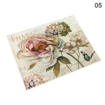 쉐비 소품 빈티지 플라워 리넨 테이블 장식 플레이스 매트 커피 컵 받침 패드, 05+42x32cm