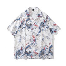 여름 건달셔츠 빅사이즈 남자 반팔 동남아 바캉스 용 무늬 조폭 셔츠 G03