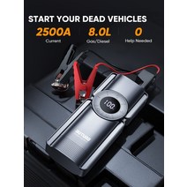 차도리 Buture 4 1 점프 스타터 150PSI 펌프 공기 압축기 20000mAh 보조베터리 2500A 시작 장치 15V 디지털 타이어 팽창기, 단일옵션, 한개옵션0, 1개