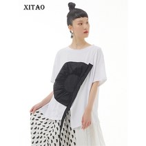 XITAO 조인트 티셔츠 패셔니스타 블라우스 쁘띠 플리츠 여신범 캐주얼룩 루즈한 여름 티셔츠 WMD6491