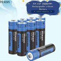 차량용배터리 인산철시동배터리 인산철배터리 hixon aa 리튬 이온 충전식 배터리 1.5v 고용량 3500mwh 슈퍼 내구성 우수한 에너지 저장 빠른 방전, 충전기 포함 8pc aa