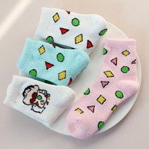귀여운 짱구 캐릭터 극세사 여성 수면양말 긴목 4켤레 세트