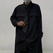 아메리칸 남여셔츠 긴팔 ins 카고 빅포켓 셔츠 JK학원계열 루즈핏 상의에 넥타이 커플룩