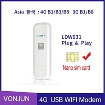 데이터쉐어링 라우터 유심 차량용 휴대용 LTE 와이파이 USB LDW931, 아시아 LDW931, 1개