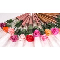 수앤로즈플라워 한송이비누꽃 크라프트지포장 한송이꽃 비누장미, 카네이션-연아이보리