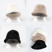 Pleatic 겨울 여성 캐주얼 앙고라 벙거지 모자 퍼 버킷햇