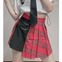 레드체크 클립 스커트