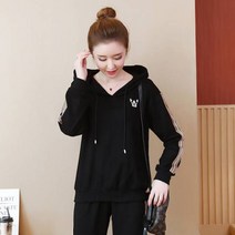 가바바 여성 빅사이즈 트레이닝복 세트 5XL까지 깜찍 강아지 자수 포인트 후드 트레이닝복 세트 G39877