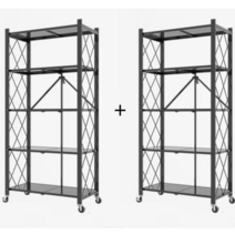 아이코지 2세트 조합 원터치 접이식 이동식 폴딩 철재 다용도 선반 5단, 5단블랙+5단블랙