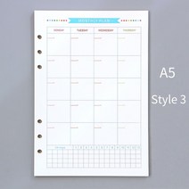 한달계획표 월간 스케쥴보드판 냉장고 월중행사및 계획표 6 홀 나선형 플래너 리필 내부 종이 일기 주간 a6a5 루스 리프 노트북용 다채로운 페이지 목록, a5 스타일3