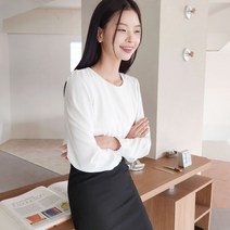 비침없는 두겹 기본 라운드 블라우스 빅사이즈 면접 유니폼 흰색 라운드넥