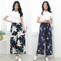 오리궁뎅이 시원한 플라워 와이드 팬츠 여름 패턴 통바지 밴딩