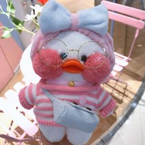 PKTOYS DIY 행운 만화 예쁘다 귀여 봉제 빵빵덕 오리 인형애착 만들기 선물 C03, 핑크 블루 터번 + 핑크 스트라이프 셔츠 + 화이트 덕, 30cm