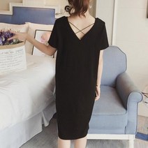 S81041 등 X 포인트 루즈 심플 반팔원피스 롱반팔