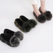 [슈플랜] 리얼 폭스퍼 기모 플랫슈즈 퍼 단화 겨울 플랫 2cm 3color S-2006