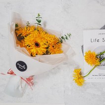 리얼 옐로우 실거베라 꽃다발(M), 퀵서비스(월~토 +요금추가), white(+3000원)