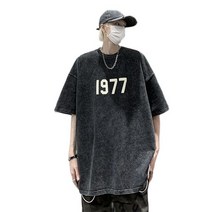 빈티지 반팔 티셔츠 1977 글자 인쇄 남성 록 고딕 스트리트웨어 여름 하라주쿠 캐주얼 코튼 오버사이즈 유니섹스