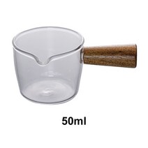 나무 손잡이 유리 에스프레소 측정 컵 50/100ml 미니 우유 컵 투명 주방 머그잔 커피 숍, 50-100ml, 01 50ml